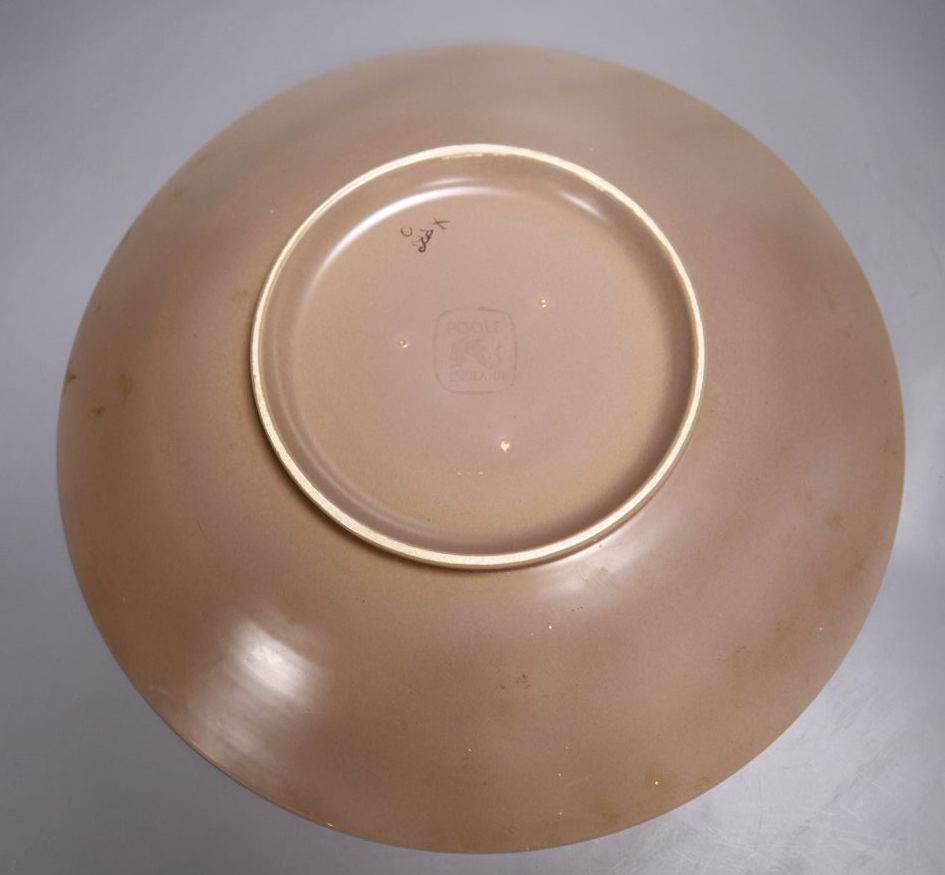 A Poole Pottery wall plate, initialled verso PRP, 33cm